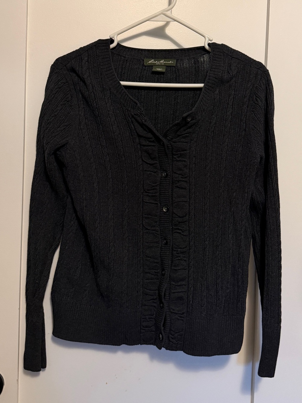 Vintage Eddie Bauer Charcoal Cable Knit Cardigan medium old money 100% cotton